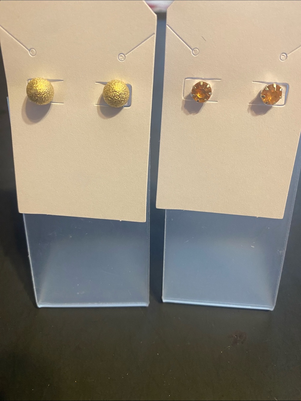 Gold Textured and Amber Crystal Stud Earring Set